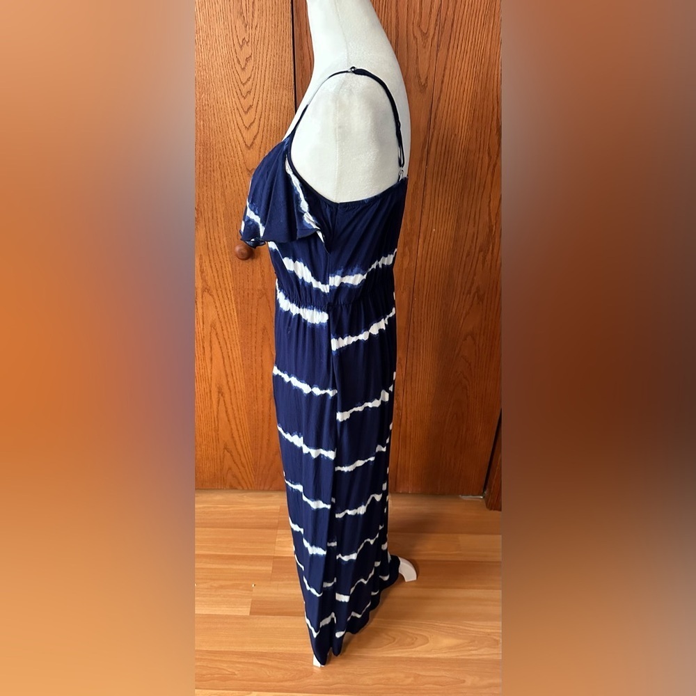 NWOT A Byer Blue Tie-Dye Maxi Dress Ruffled Top Size Medium - Picture 4 of 14